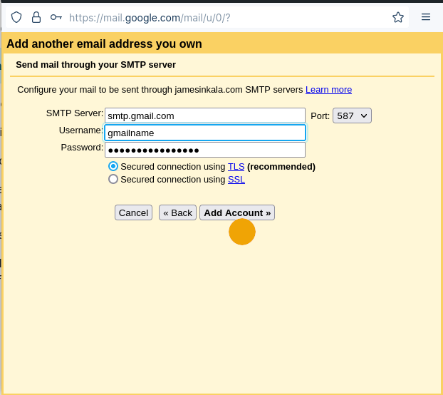 Send mail through SMTP server form