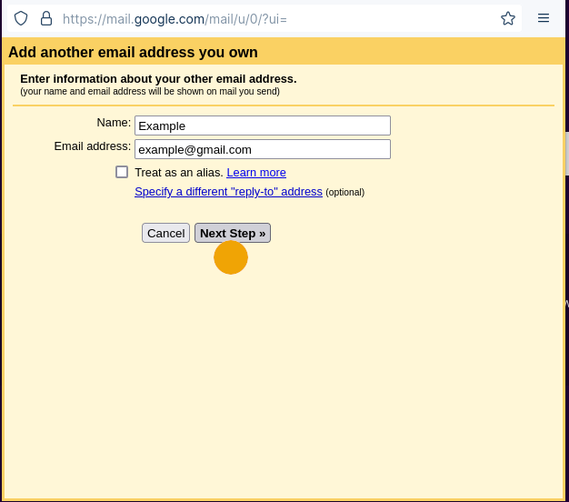 Enter information about your other email address form